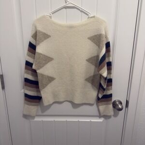 Madewell Women's Sweater Cream W/stripe Sleeves Geometric Print Size XXS